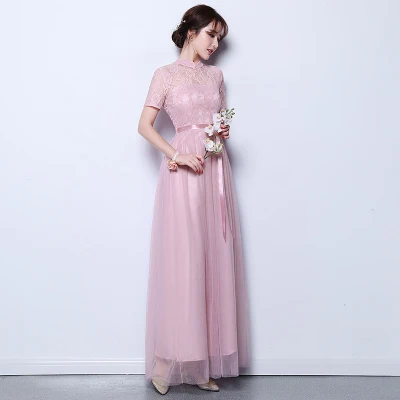pink long V9 Розовое Бордовое платье подружки невесты из тюля Vestido Largo Sirena, платья подружки невесты для свадеб, сексуальное платье с v-образным вырезом для выпускного вечера, клуба - Цвет: pink long V9