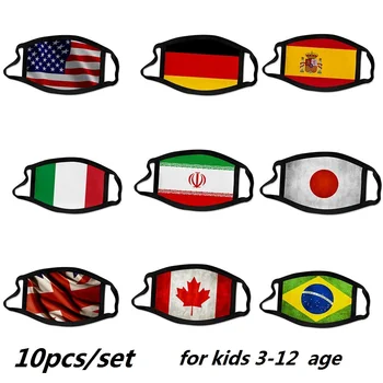 

10pcs Kid Face Mask National Flag Printed Anti Dust 3D Flag Mask Reusable Breathable Washable Children Masks PM2.5 Mouth Masks