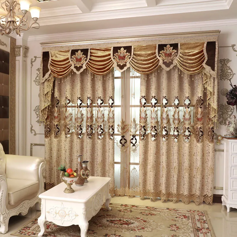 

European Luxury Embroidered Simple Coffee Color Curtains for Living Dining Room Bedroom.