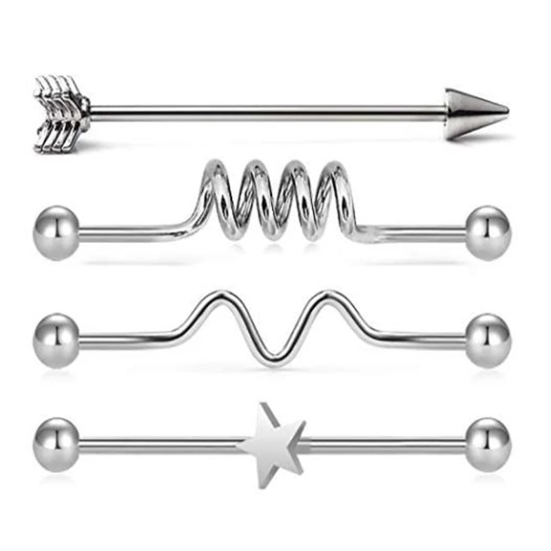 JFORYOUMixed Цвет штанга фабричного производства из нержавеющей стали, Earring-14G 1 1/2 дюйма(38 мм) Хирургические Сталь спирали промышленно производимые ювелирные изделия для пирсинга