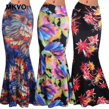 Женская модная юбка в этническом стиле с геометрическим принтом, пляжная юбка в пол, юбка макси с высокой талией, эластичная юбка миди, одежда размера плюс