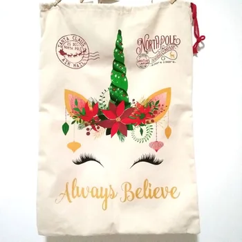 

Christmas Bags Unicorn Drawstring Canvas Santa Sacks Christmas Gift Bag Large Candy Bags for Kids WB2676