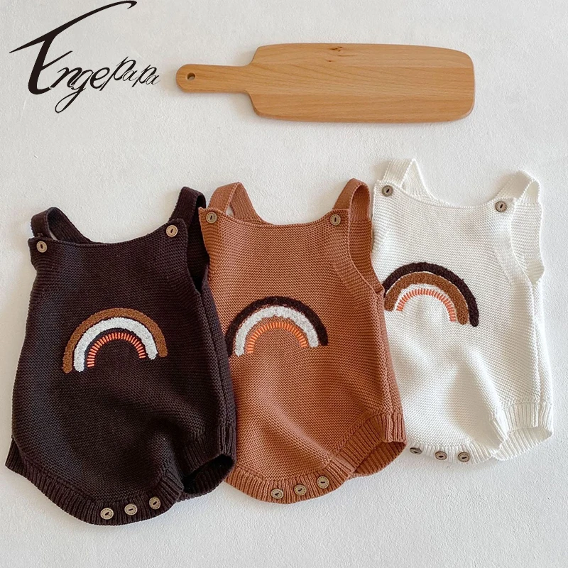 

Engepapa Newborn Baby Girls Jumpsuit Rainbow Knitting Sleeveless Spring Autumn Toddler Baby Girl Knitting Romper