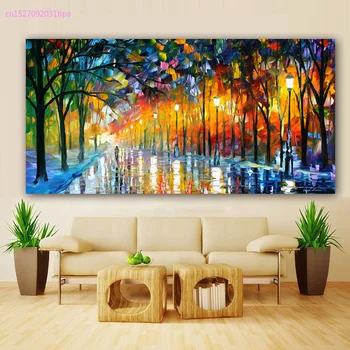 

Canvas Painting Landscape Poster Walling In Rain Light Road Oil Painting Wall Art Pictures for Living Room Home Decor Cuadros
