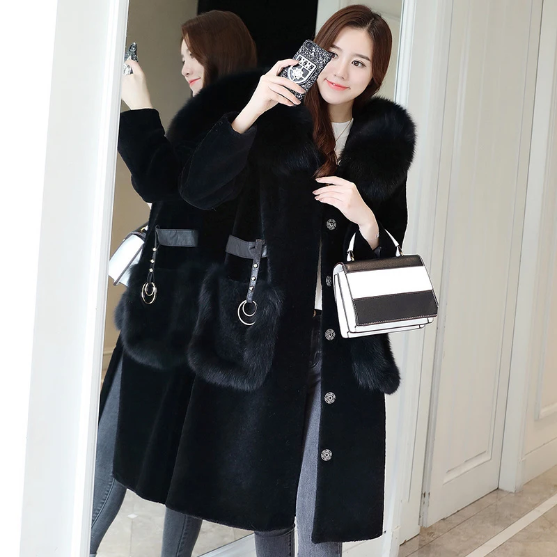 

Real Fur Coat Autumn Winter Coat Women Clothes 2020 Sheep Shearling Fox Fur Collar Wool Jacket Korean Vintage Women Tops ZT3730