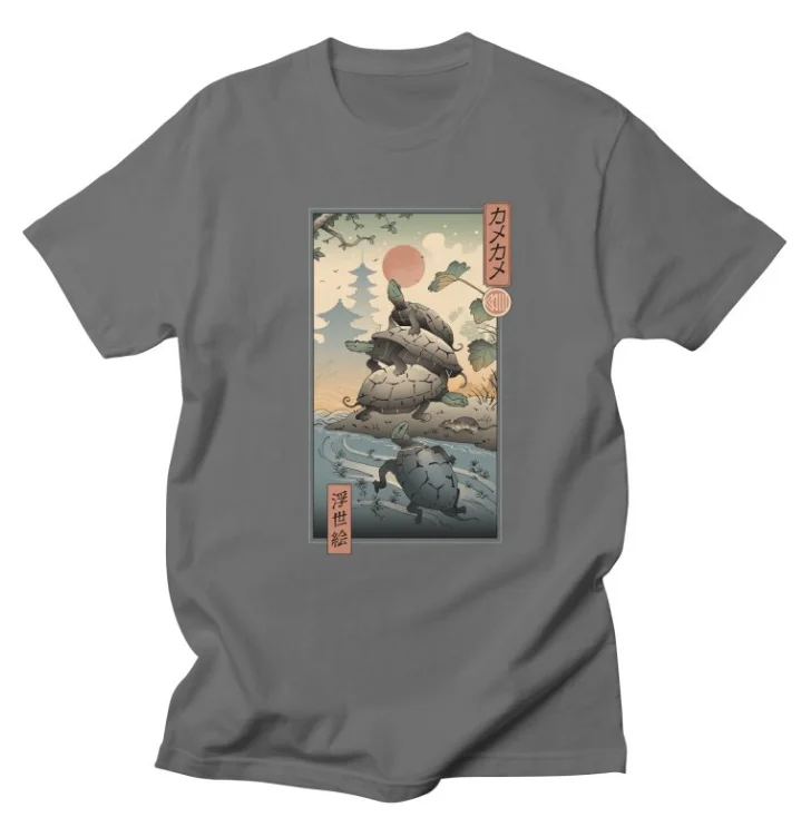 Drop Shipping &quotKame Kame Ukiyo e&quot Men T Shirt 100% Cotton T-shirts For Man Brand Fashion Top Short Sleeve Summer Tshirt XS-3XL |