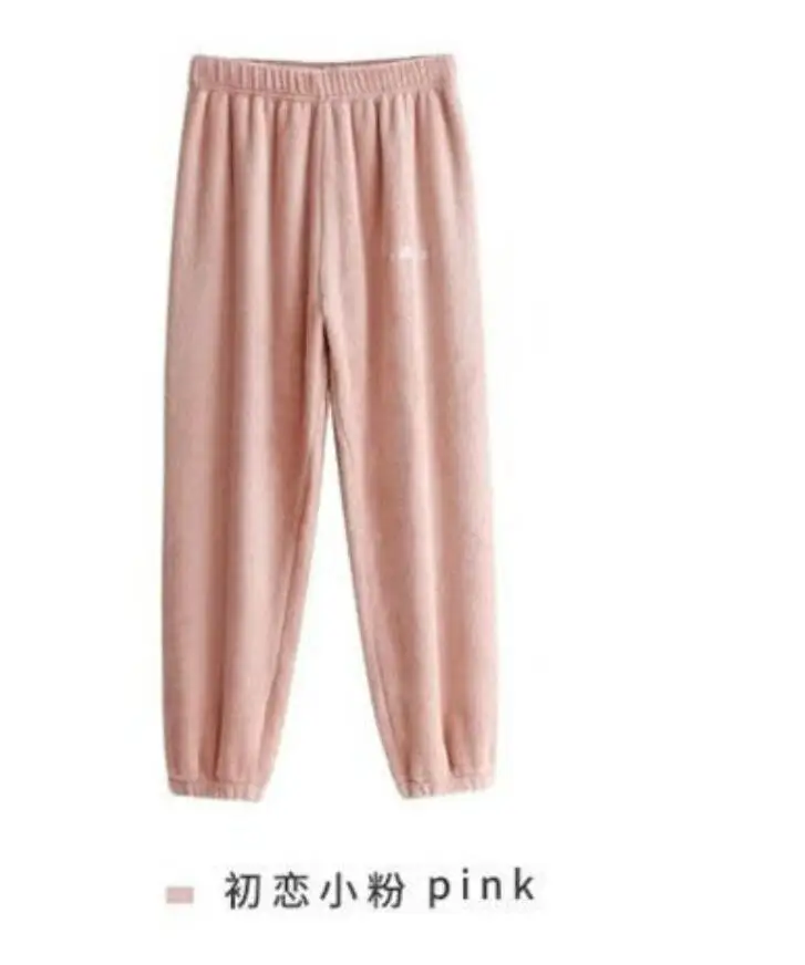Pants-Pink Зимний толстый женский пижамный комплект, осенне-зимняя фланелевая теплая Пижама с рисунком, Женская домашняя одежда, женская пижама - Цвет: Pants-Pink