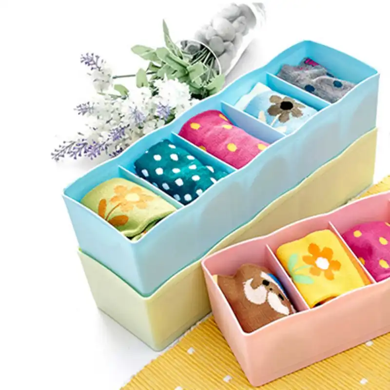 5 Grids Box Underwear Storage Box Socks Home Storage Box Stackable