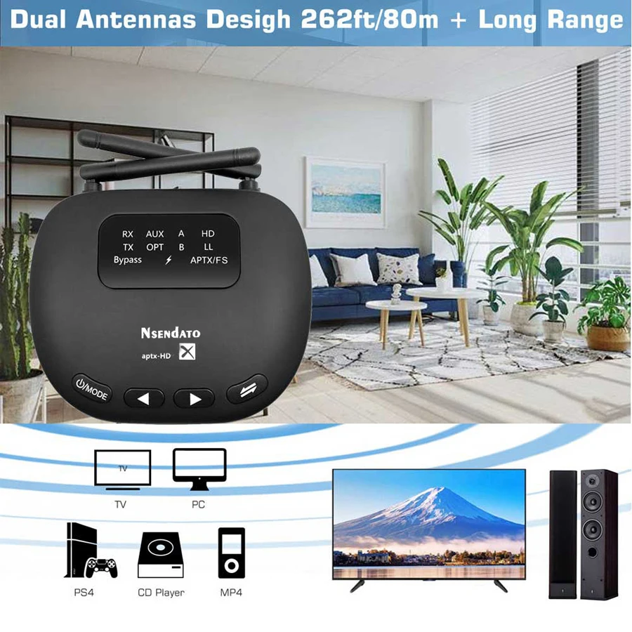 Nsendato Bluetooth 5.0 Musica Audio Trasmettitore Ricevitore Supporto Aptx/Hd/Ll Interruttore 3.5 M