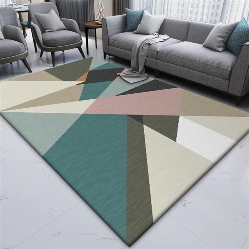 

Geometric Mosaic Rug Modern Northern European-Style Gray Green Carpet Living Room Bedroom Bed Blanket Kitchen Bathroom Floor Mat