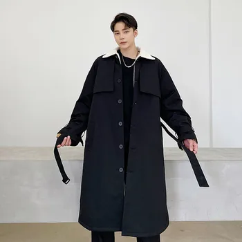 

Male Women Streetwear Vintage Warm Coat Outerwear Men Winter Faux Lamb Lining Thick Long Parkas Jacket Overcoat