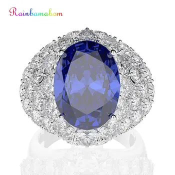 

Rainbamabom 925 Solid Sterling Silver Sapphire Ruby Gemstone Wedding Engagement Cocktail Diamonds Ring Fine Jewelry Wholesale