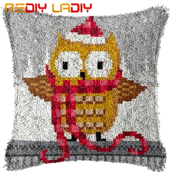 

Latch Hook Cushion Christmas Owl Pre-Printed Canvas Cushion Cover Acrylic Yarn Crochet Pillow Case Kits Hobby & Craft Home Decor