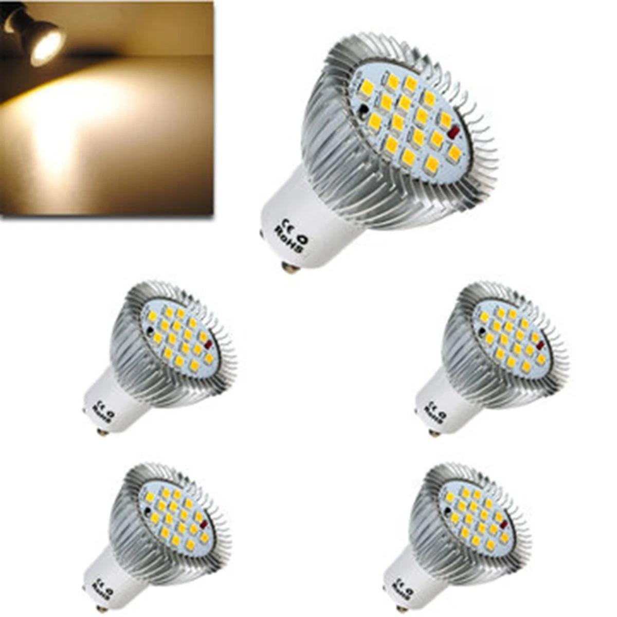 5x 6.4W LED Light Bulb GU10 16 5630 SMD Energy Saving Lamp Spotlight Spot Lights Bulbs Warm White Lighting AC 85-265V | Лампы и