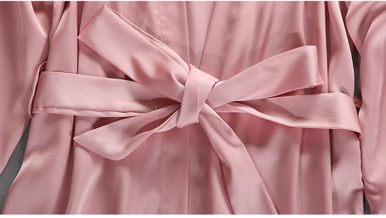 Queenral 2PCS Sexy Women's Robe Gown Sets Night Woman Nightgown Summer Nightdress Lace Satin Sleepwear Pajamas With Chest Pad   7