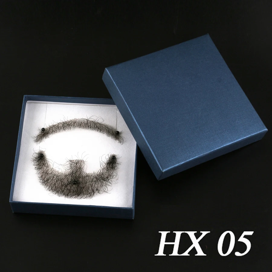Alileader популярные и дешевые дышащие поддельные бороды натуральная кривизна ручной работы настоящие человеческие волосы борода невидимые кружевные усы - Цвет: HX 05