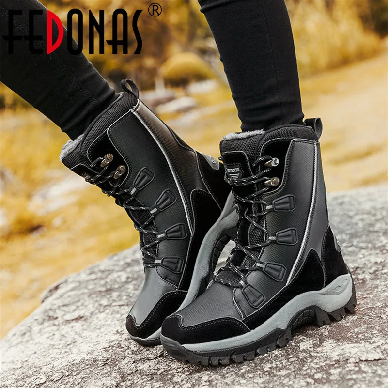 

FEDONAS Cow Suede Leather Women Ankle Boots Winter Warm Platforms Snow Boots Cross-tied Casual Shoes Woman Plus Size Short Boots