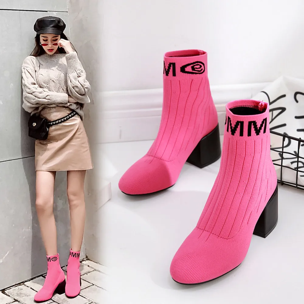 

gules Stretch Sexy Sock Boots Shoes Ankle Boots for Women High Heel Boots Winter Luxury Shoes Women Designers Booties Woman 2019