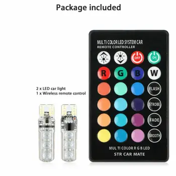 

Scooter LED Car Lights 2Pcs T10 W5W 5050 6SMD RGB LED Multi Color Bulbs With Remote Control