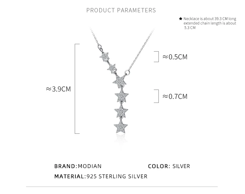 MODIAN-925 Sterling Silver Y-Shape Colar de Pingente