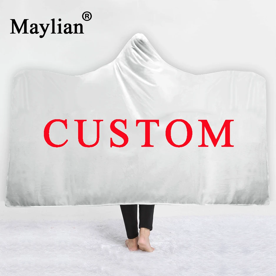 Baratos Manta con capucha personalizada de felpa estampada en 3D para adultos y niños mantas de abrigo con forro polar
