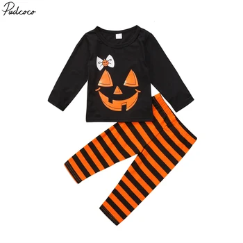 

Pudcoco Kids Baby Girl Clothes Halloween Full Sleeve Pumpkin T-shirt+striped Pants Outfit 1-6years
