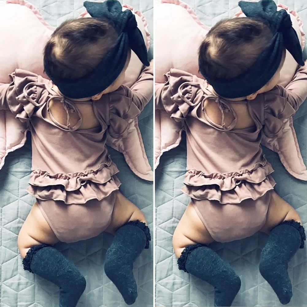 Emmababy одноцветные Ползунки с оборками и длинными рукавами для новорожденных девочек, комбинезон, комплект одежды на возраст от 0 до 18 месяцев