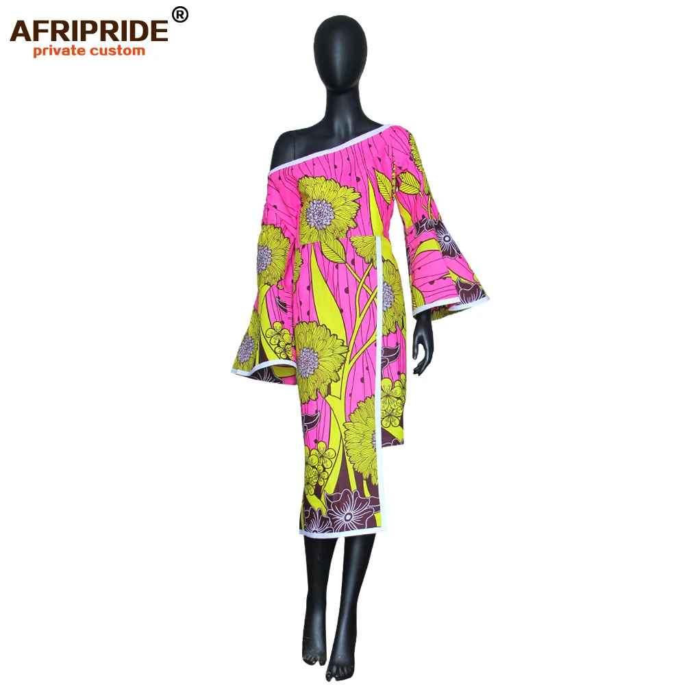 Африканские платья для женщин AFRIPRIDE customizedn ankara принт с расклешенными рукавами до середины икры Длина женское восковое платье карандаш A1925028