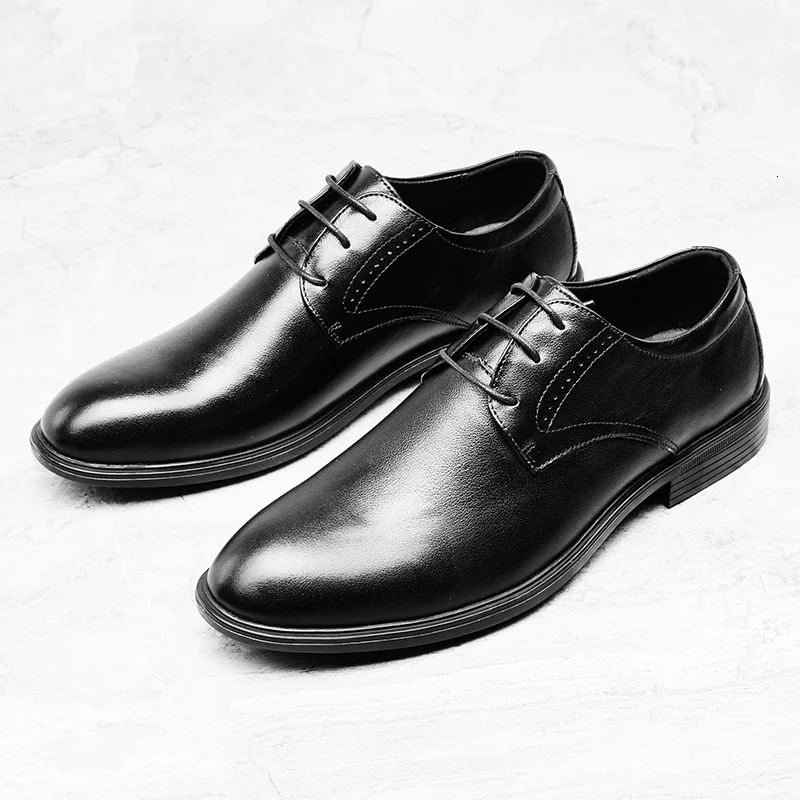 Classical Men Dress Flat Shoes lace up Men's Business dress Oxfords Casual Shoe Men Black Leatherwedding party Shoes Men Shoes 5