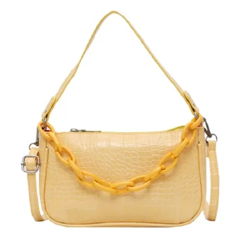 

Yellow Alligator baguette bag Women shoulder Handbags sac PU Leather Street Casual Solid Zipper crossbody Bags Bolsa Mujer 2020