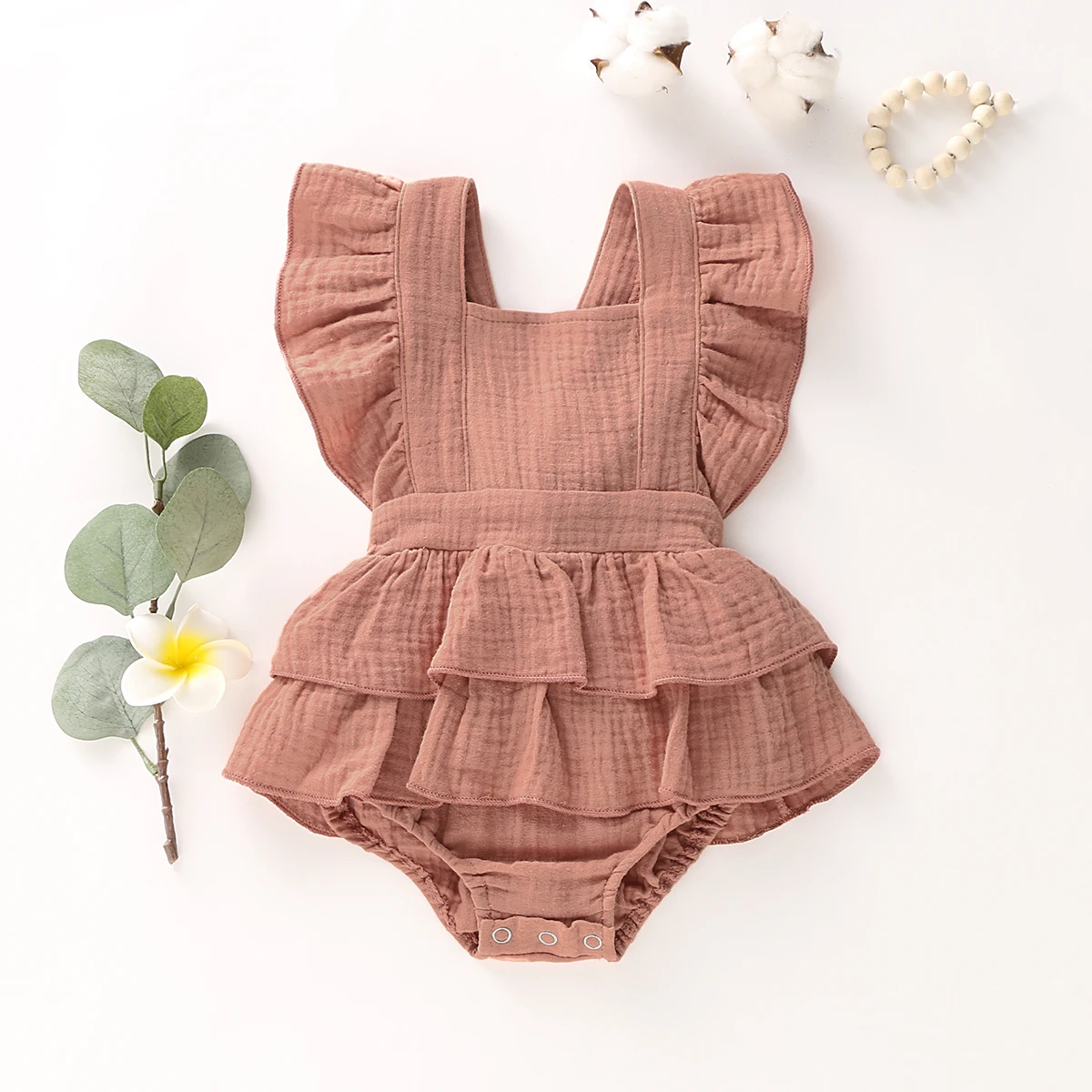 Baby Clothing Summer Newborn Baby Girls Bodysuits Princess Ruffle Cotton Jumpsuit Cute Toddler Backless Lace Up Bow Beach Outfits
