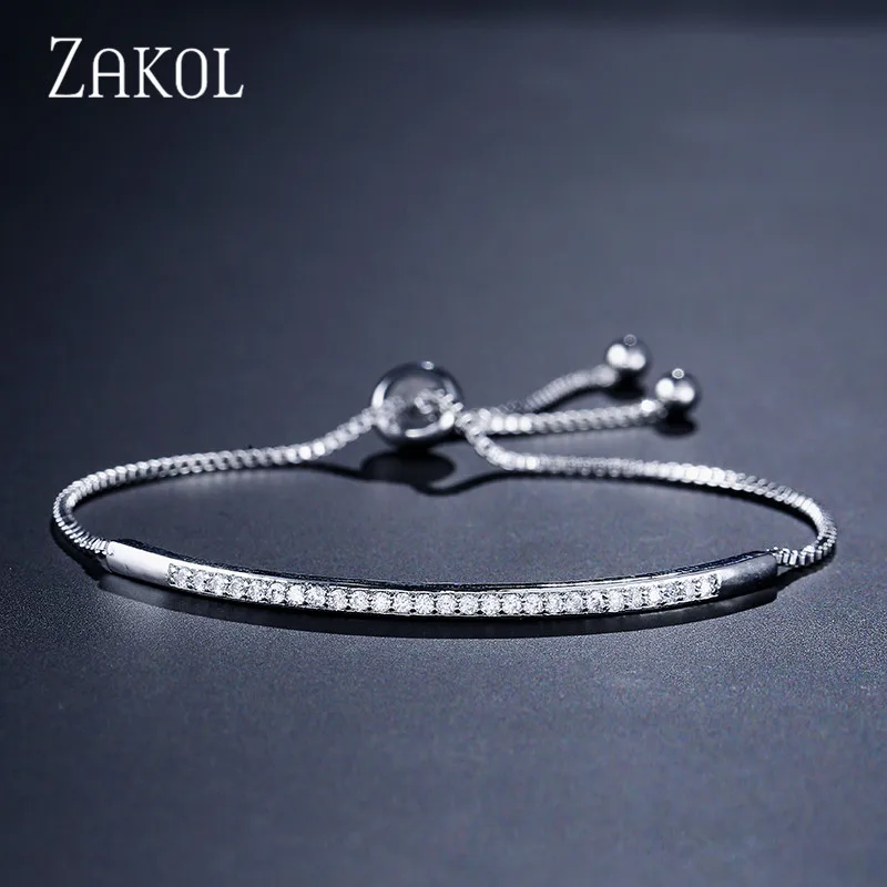 White Color ZAKOL Топ и браслет для Для женщин Captivate ползунок блестящими камнями розового золота Цвет ювелирные изделия Pulseira Feminia FSBP2021 - Окраска металла: White Color