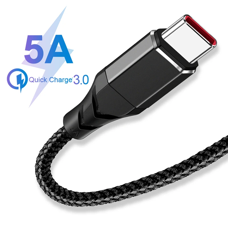 

5A USB Type C Cable 0.5m 1.2m 1.8m Fast Charging Type-C Kable for Huawei P30 P20 Mate 20 Pro Phone Super charge QC3.0 USBC Cabo