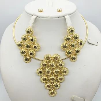

HOT Fashion wedding Dubai Africa Nigeria African Jewelry set gold-color necklace Earrings romantic woman Bridal Jewelry Sets