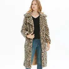 Женские модные теплые меховые пальто с леопардовым принтом и ОТВОРОТОМ с длинным рукавом, Зимние новые
