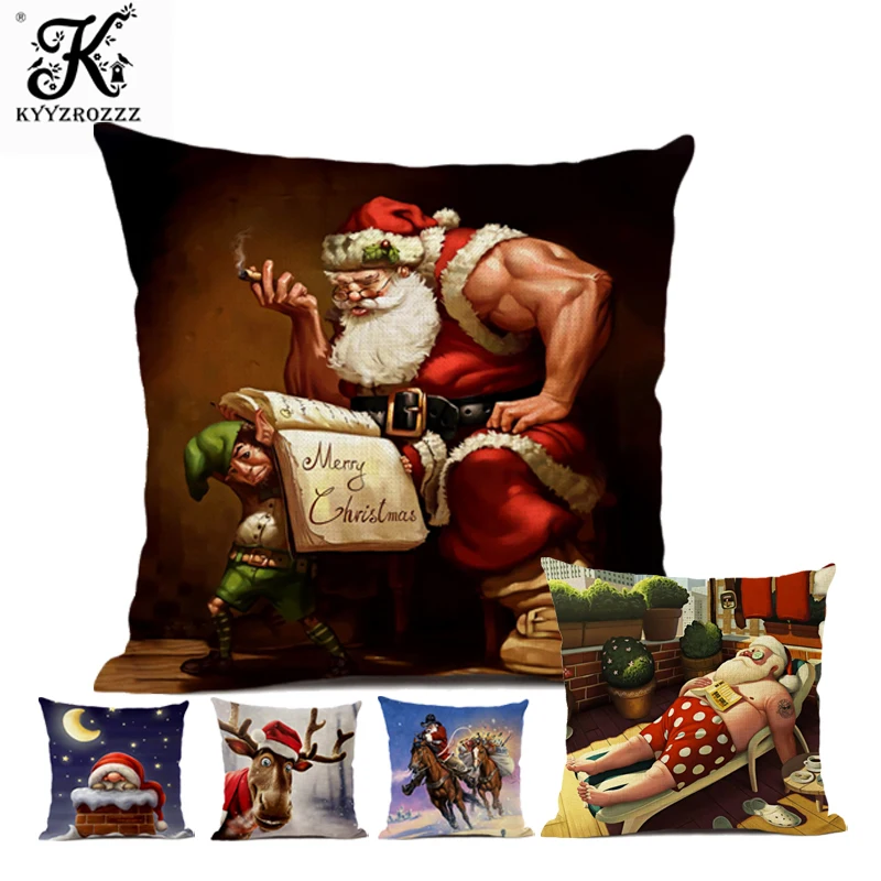 

Christmas Pillow 45*45 Personality Christmas Happy Printing Decoration Pillow Sofa Cushion Cover Home Decoration Flax Pillow