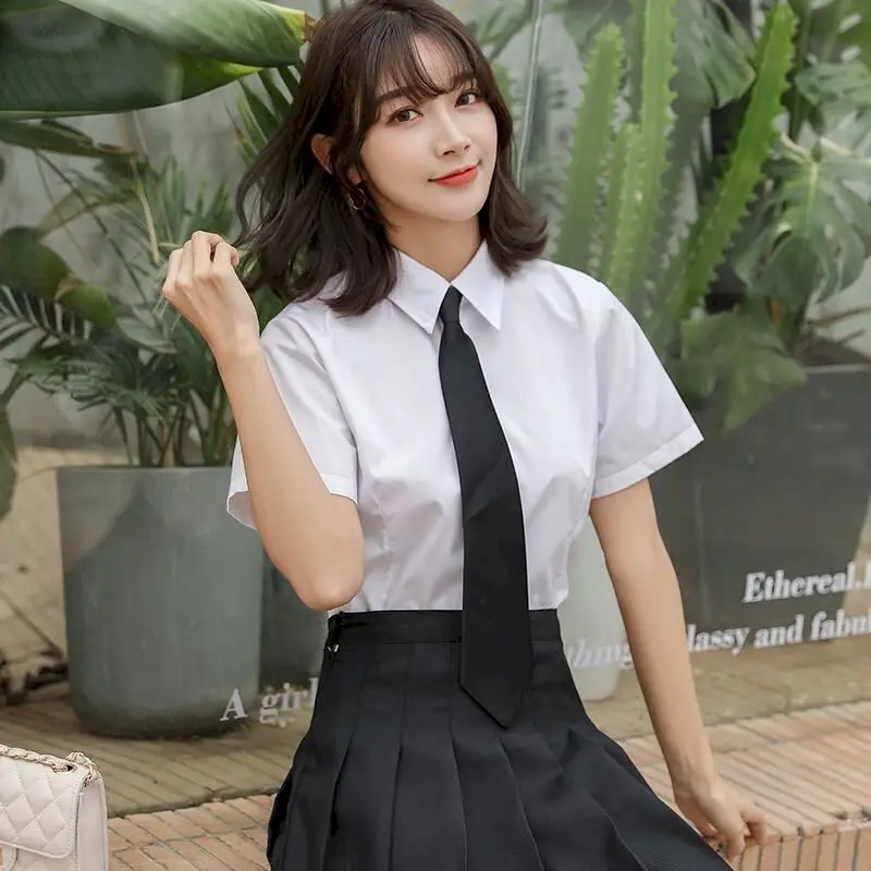 School Girl Uniform Two-piece College Style Pleated Skirt Suits Women Summer Loose Shirt Korean Uniform