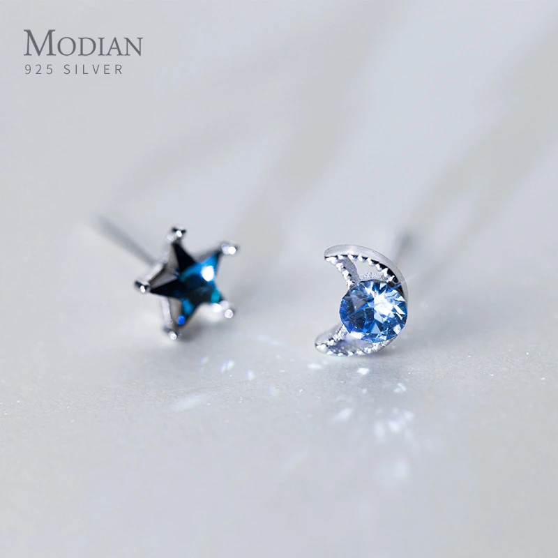 925 Sterling Sliver Blue Shiny Star Stud Earrings for Women Jewelry Accessories 