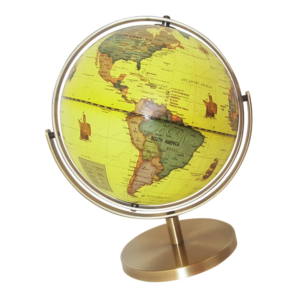 25cm ABS Geographical 720° Rotating World Map Ocean Globe Desktop Decor Teaching Aid Yellow