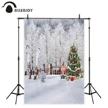 

Allenjoy photographic backgrounds winter Santa Claus christmas tree snowman gingerbread gift pine sled fence backdrop photophone