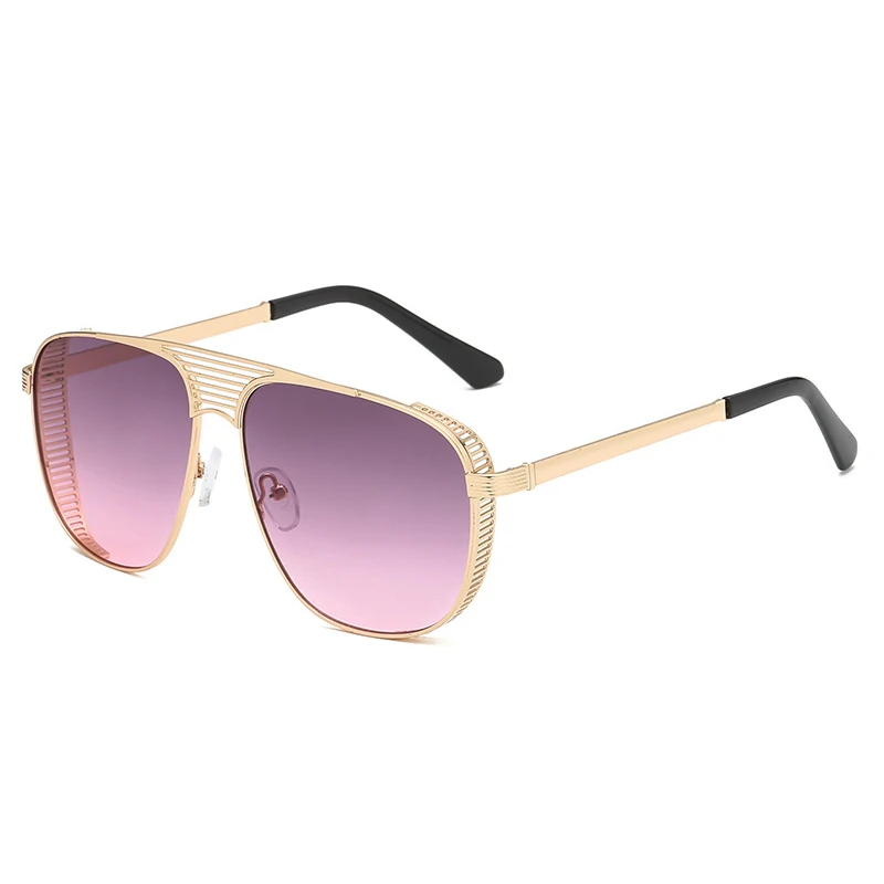 C2 Gold GrayPink Квадратные Солнцезащитные очки в стиле стимпанк, мужские и женские солнцезащитные очки, трендовые полые металлические оправы, рыболовные золотисто-серые очки, UV400 lentes de sol hombre - Цвет линз: C2 Gold GrayPink