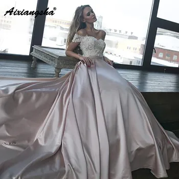 

Wedding Dress 2019 Boho Strapless 2019 A-Line Backless Satin Sleeveless vestido de noiva Appliques Court Train Bridal Gown