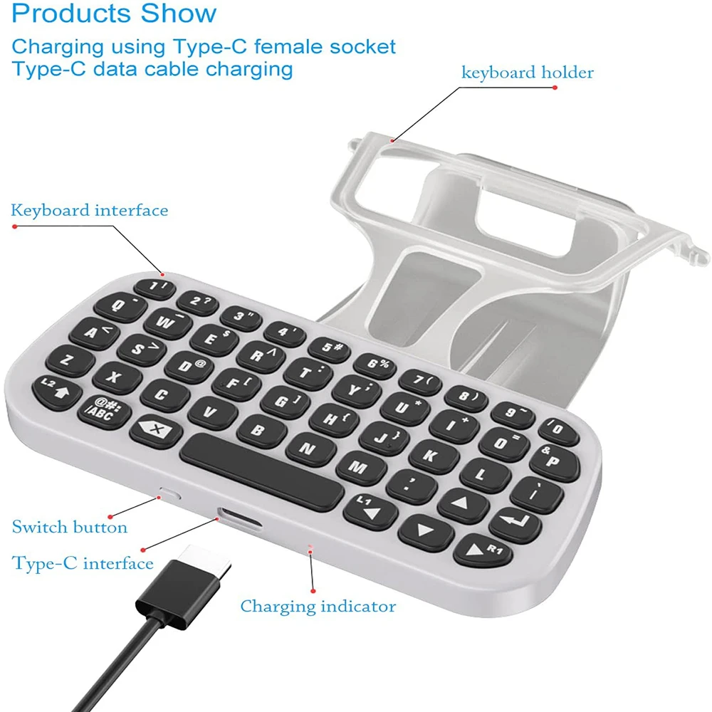 Keyboard Handle Wireless Bluetooth-compatible 3.0 Keyboard Set For PS5 Wireless Controller Chat Pad Installation Mini Keyboard