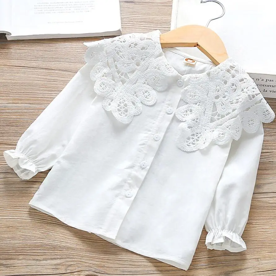 Autumn Spring School Baby Toddler Girls Blouse Top White Lace Kids Shirt Children Clothes Long Sleeve Girl Tops And Blouses