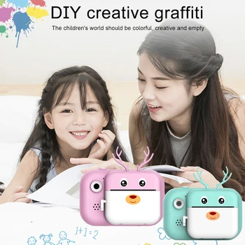 

16G 24MP For Kids 1080P HD Video Zero Ink Instant Print Camera USB Rechargeable Cute Antler Selfie 2.4inch Screen Mini Portable