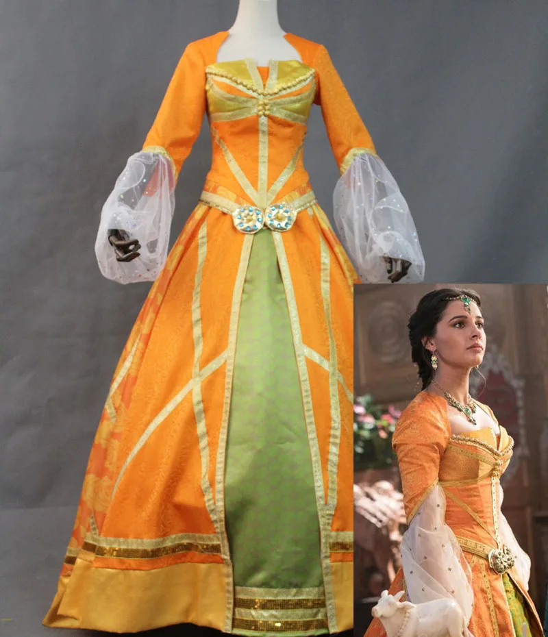 Высокое качество новая версия фильм Алладин Принцесса Жасмин оранжевый Косплей Костюм для взрослых женщин девочек Хэллоуин костюм