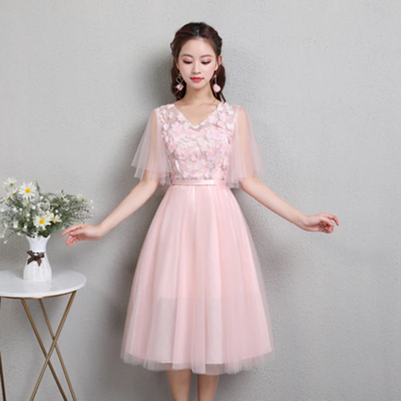 

maid of honor dresses for weddings junior pink bridesmaids dress Tea-Length vestidos de fiesta cortos elegantes sexy prom dress