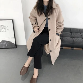 

one size Wool Coat Women Long Sleeve Collar Outwear Long Jacket Korean Casual Winter Elegant Overcoat women Woolen Coat