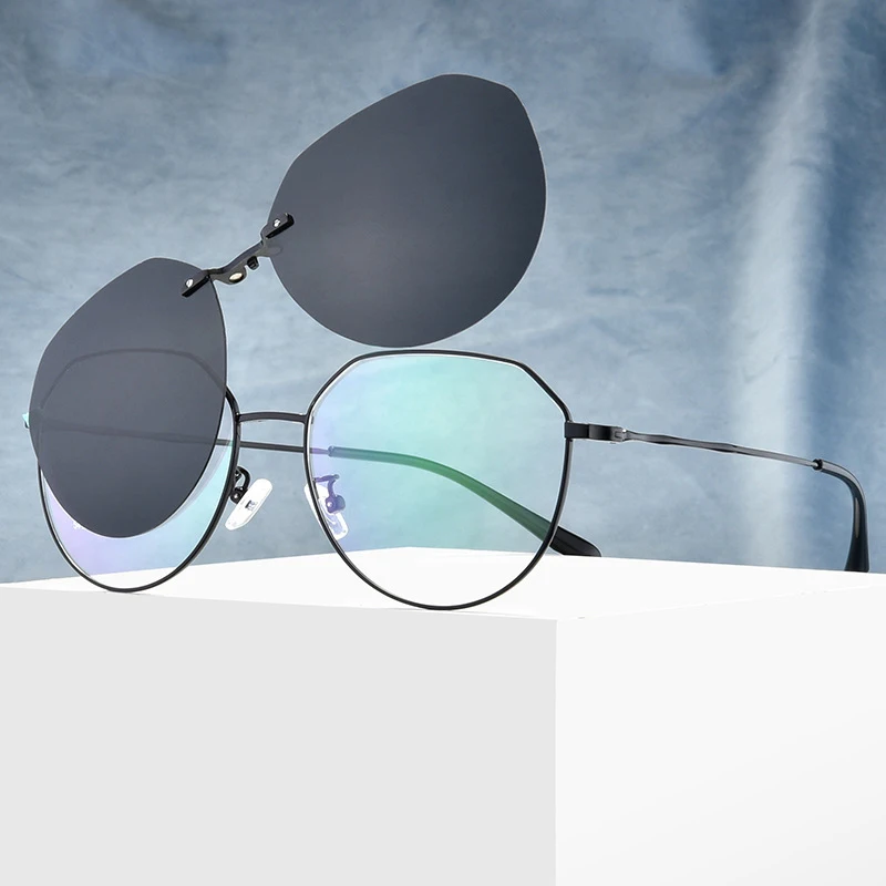 Солнцезащитные очки, оптические тонкие оправы, круглые, мужские, поляризационные, на застежке, модные, ультралегкие, очки, прозрачные, сменные линзы, Шарм - Цвет оправы: frame and black lens