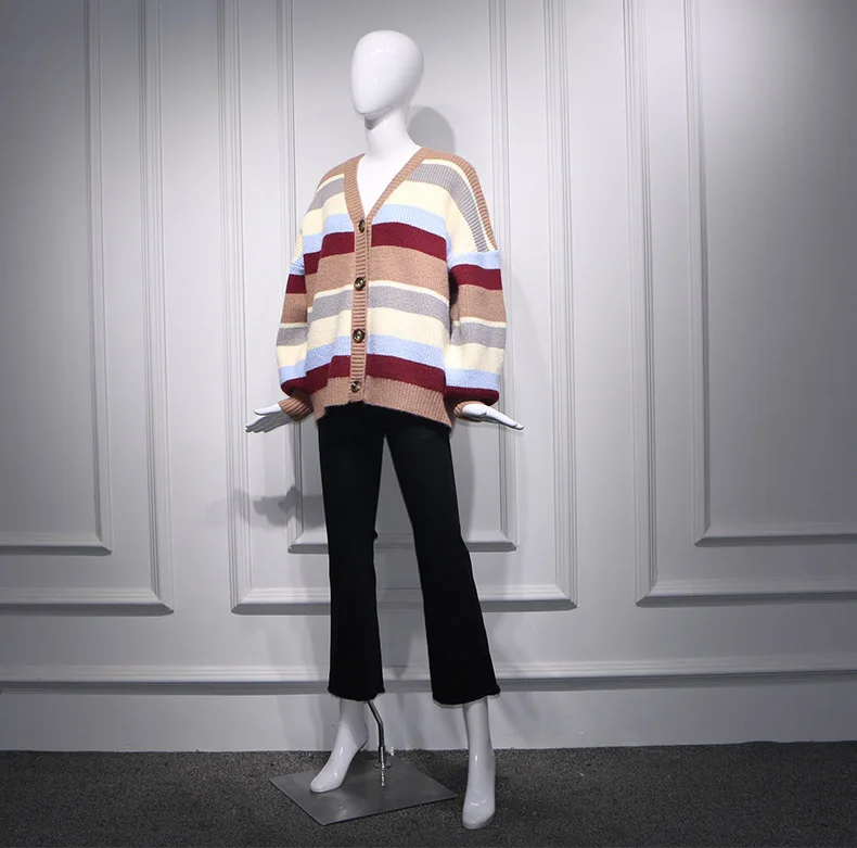 

Loose Stripes Korean Version Lazy Sweater Cardigan Fashion 2019 V-Neck Cardigans Sweater Women